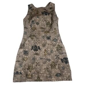 Eureka Dress Womens 46 Beige Jacquard Heart Back Lock Key Mini Sheath Italy